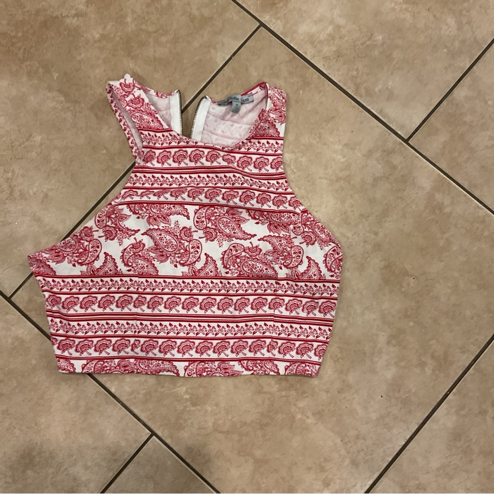 Charlotte Russe Red and White Sleeveless Crop Tank Top